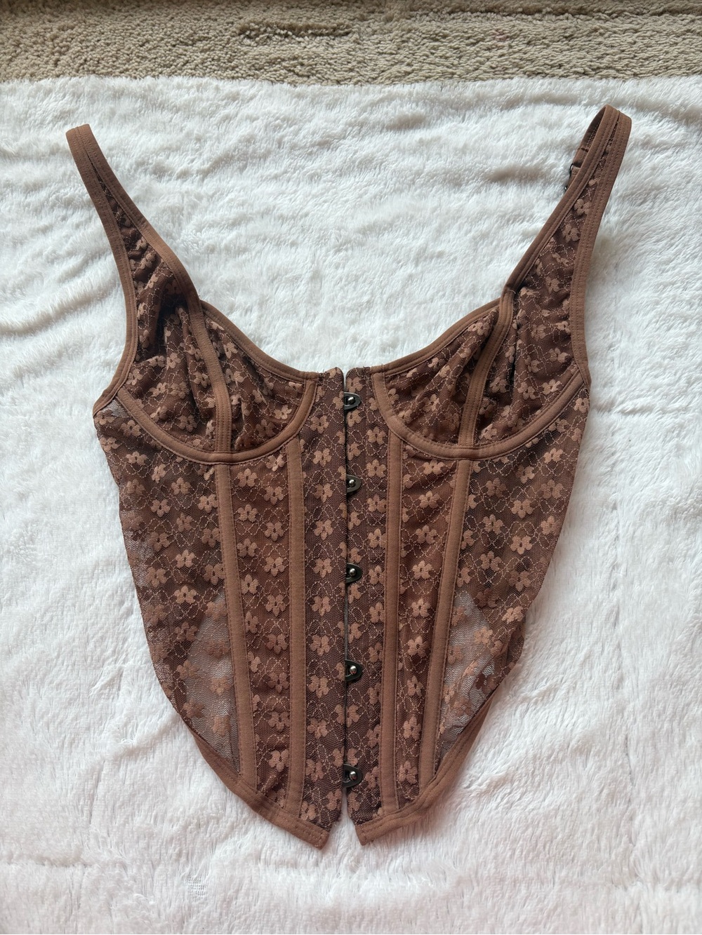 Out From Under Brown Floral Lace Corset Top Size M - Picture 2 of 4